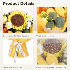Crochet Flower Bouquet, Handmade Yellow Lily Sunflower Rose, Faux Yarn Floral
