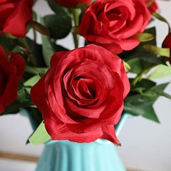 Fake Roses Artificial Flowers – Fake Artificial Roses Silk Flowers 10 Pcs Red