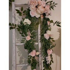 Lings Moment 9FT Flower Garland French Pink Rose Eucalyptus Wedding Arch Decor