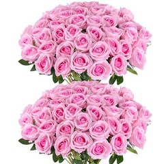 Hananona 50 Artificial Roses in Bulk, Fake Silk Pink Roses Realistic Roses for
