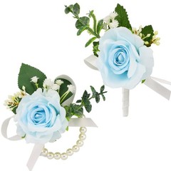 2Pcs Light Blue Corsage & Boutonniere Set – Wedding, Prom, Party Decor Accessori