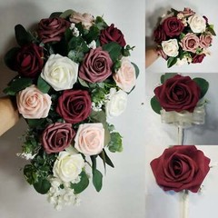 Burgundy Dusty Rose Eucalyptus Faux Foam Bridal Wedding Bouquet Accessories