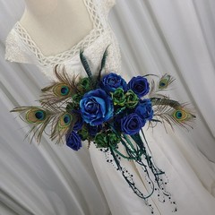 Peacock Blue Beautiful Faux Silk Wedding Bouquet