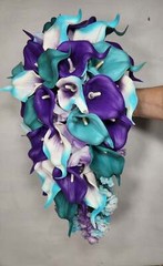 Purple Turquoise White Calla Lily Bridal Wedding Bouquet Accessories