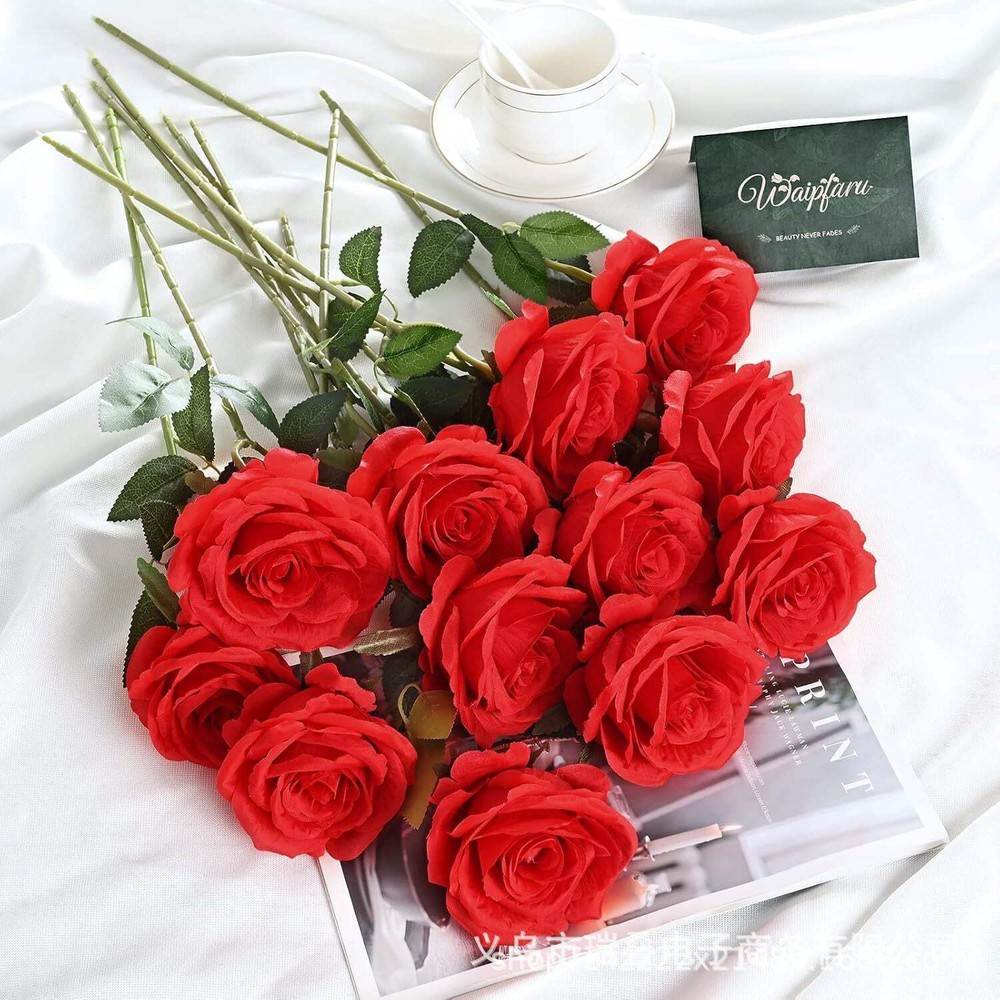 Simulation white silk cloth rose artificial fake flower Tanabata Valentine’s Day