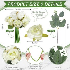 Zeyune 12 Bunches Wedding Bridesmaids Bouquets 144 Heads 7 Inch Artificial Rose