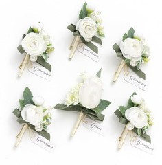 Boutonniere for Men, 6pcs Groom Groomsmen Boutonniere with Built-in Pins, Art…