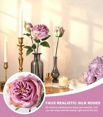 florisso Purple Austin Rose Faux Flowers – 13 Branches Faux Small Austin-purple