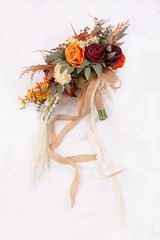 12″ Burnt Orange Cascade Bridal Bouquet – Silk Wedding Flowers