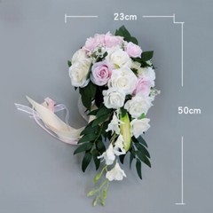 Bridal Bouquet Silk Flower Artificial Rose Drop Shape Bridesmaid Decor Chic Cute