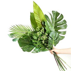 60 Pieces 5 Kindsrtificial Palm Leaves with Faux Stem, Tropical Party A