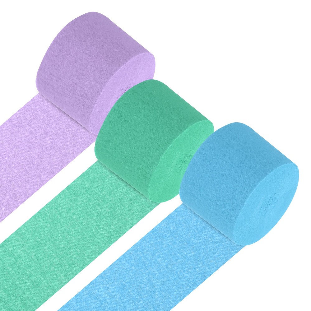 3Roll 1.8″x72FT Crepe Paper Streamers Decorations Light Blue/Mint Green/Purple