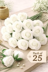 White Artificial Roses Pack 25 Foam Bloom Stemless Bridal Bouquet Corsage Bouton
