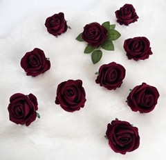 Artificial Flowers Velvet Roses 25 PCS Real Look Silk Flowers with Burgundy