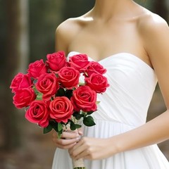 12PCS Fake Red Roses Artificial Red Flowers Bulk, Silk Faux Roses with Stems