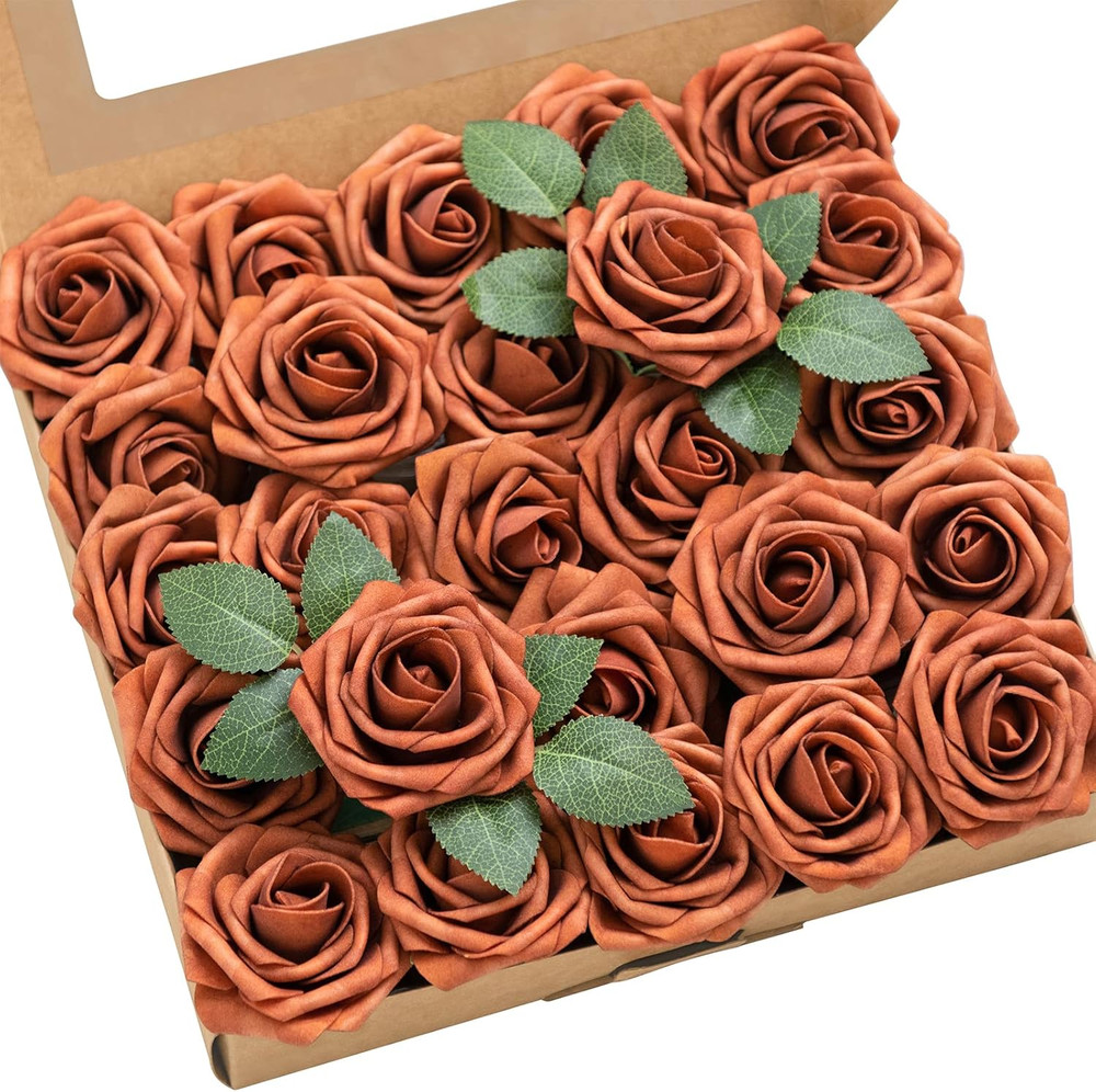 Artificial Flower 25Pc Burnt Orange Sienna Rose 3″ Foam for Wedding Bouquet