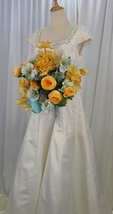 Sunny Yellow and Aqua Garden Faux Silk Wedding Bouquet