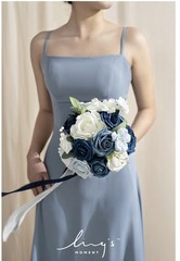 Ling’s Moment 9″ Wedding Navy Blue Bouquet for Bride, Bridesmaid’s Bouquet-A6
