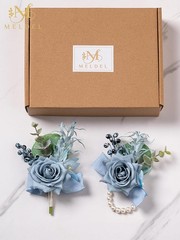 Dusty Blue Rose Corsage and Boutonniere Set for Prom Wedding Groomsmen Brides…