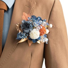 Terracotta & Teal Men’s Pocket Square Boutonniere – Wedding or Formal Event