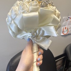 Ivory Rose Rhinestone Artificial Fabric Wedding Flower Bouquet Door Decoration