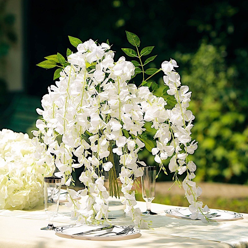 IVORY 44″ tall Silk Wisteria Flowers Hanging Vine Bush Wedding Centerpieces