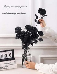 12 PCS Artificial Flowers Black Roses – Fake Silk Flower Long Stem – Solid Black