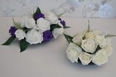 Table decoration flower arrangement rose leaves diamante sprays diamante pins