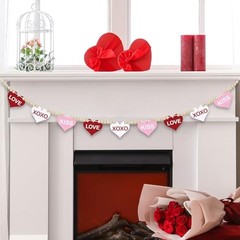 4.5 FT Valentines Garland for Decorations, Wood Love XOXO KISS Garland Heart