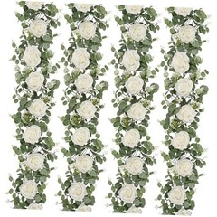 4Pcs 26Ft Artificial Eucalyptus Garlands with Flowers – 8 4 Pcs White Rose
