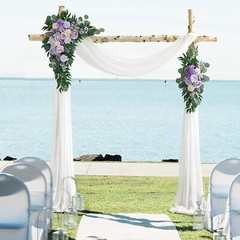 Purple Wedding Arch Flowers Kit (Pack of 3) with 26Ft White Arch Draping Fabric