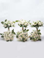 Ivory Bridesmaid Bouquet Set of 6, White Wedding Bouquets for Bridesmaids, 8.5 I