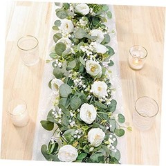 2 Pack 13Ft Artificial Eucalyptus Flower Garland with Roses, Fake 2PCS White