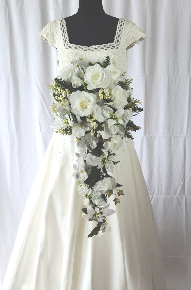 Winter Silver Cascade Silk Wedding Bouquet