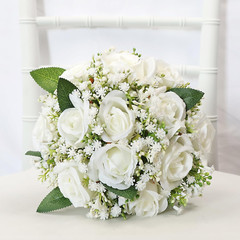 Artificial Bridesmaid Bouquets Set of 6 for Wedding – 7 Inch White Flowers Bouqu