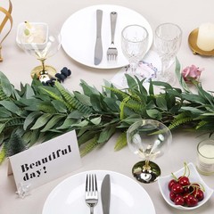 4 ft long Light Frosted Green Artificial Willow and Fern Frond Foliage Garlands
