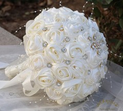 Bridal Wedding Bouquet Bling Brooch Flower Wedding Quinceanera(Ivory, 9.8″)