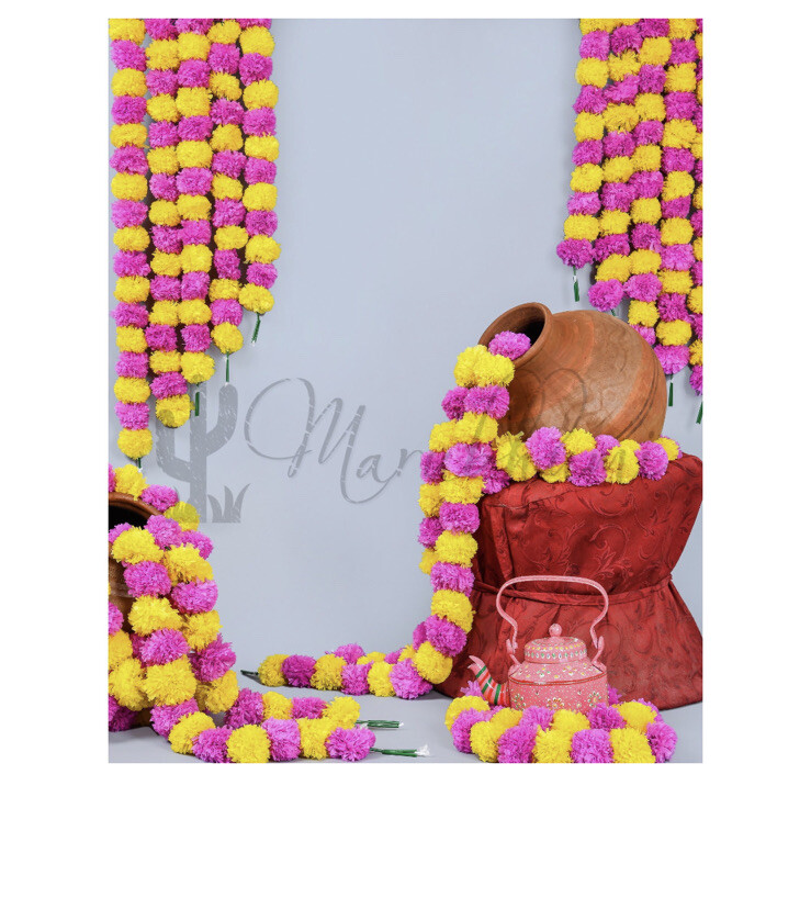Marubhumi 5 Pcs of 5 Feet Long Strands Artificial Marigold Flower Garlands