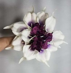 Eggplant White Hydrangea Calla Lily Bridal Wedding Bouquet Accessories