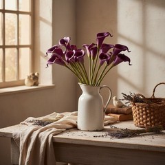 Purple Calla Lily Bundle Five Stem Faux Floral Arrangement Wedding Bouquet Cente