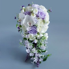 Water Drop Bridal Bouquet Waterfall Artificial White Purple Flower Wedding Props