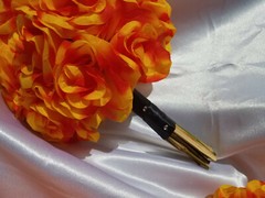 21 Pc Orange, Yellow, Black Wedding Bouquet Package, Bouquet Set w/ Dried Stems