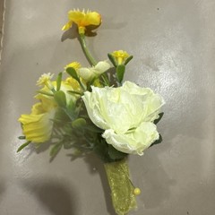 Silk Boutonnière Yellow Flowers & Filler. Yellow Ribbon On Stem Perfect For Prom