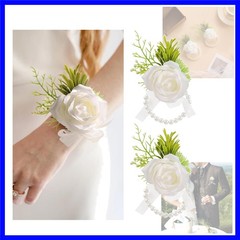2pcs Wedding White Rose Wrist Flowers Artificial Rose Flowers for Ceremony Pr…