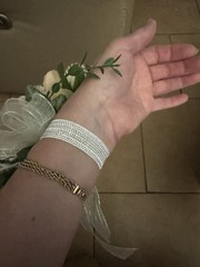 Wrist Corsage with Salmon and Peach, Pink Hues w/a Bow.Prom, Formal,Mothers Day.