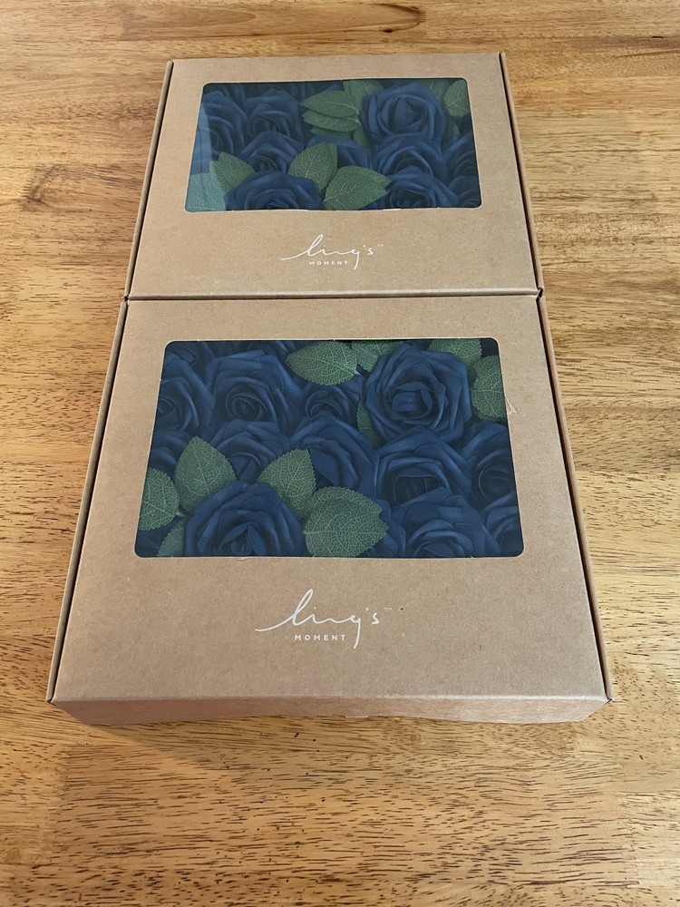 TWO BOXES Ling’s Moments Deep Navy Blue Roses NWT 25 Pcs – 50 Pcs TOTAL