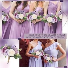 Artificial Bridesmaid Bouquets 6 Pcs – 7 Inch Pre-made 6pcs Bouquets, Lilac