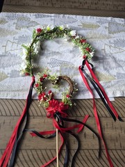 wedding bouquet set Black and Red Theme With Flower Girl Set Also 6 total