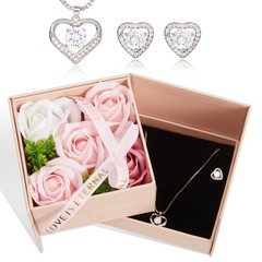 WDS WONDROUS Preserved Rose Jewelry Gift Set for set of 3, pink and silver
