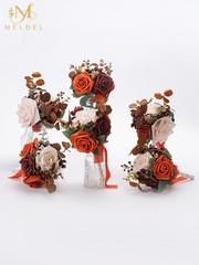 Burnt Orange Mini Bridesmaid Bouquets Set of 6 for Fall Weddings